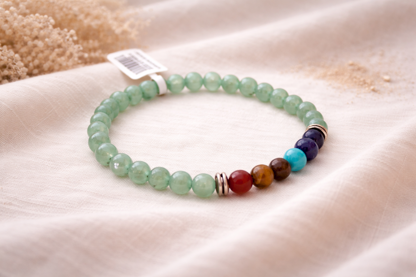 Bracelet Aventurine verte & Pierres 7 Chakras – Équilibre et Énergie Positive