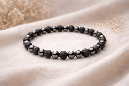 Bracelet Hématite & Pierre de Lave – Équilibre et Force Naturelle