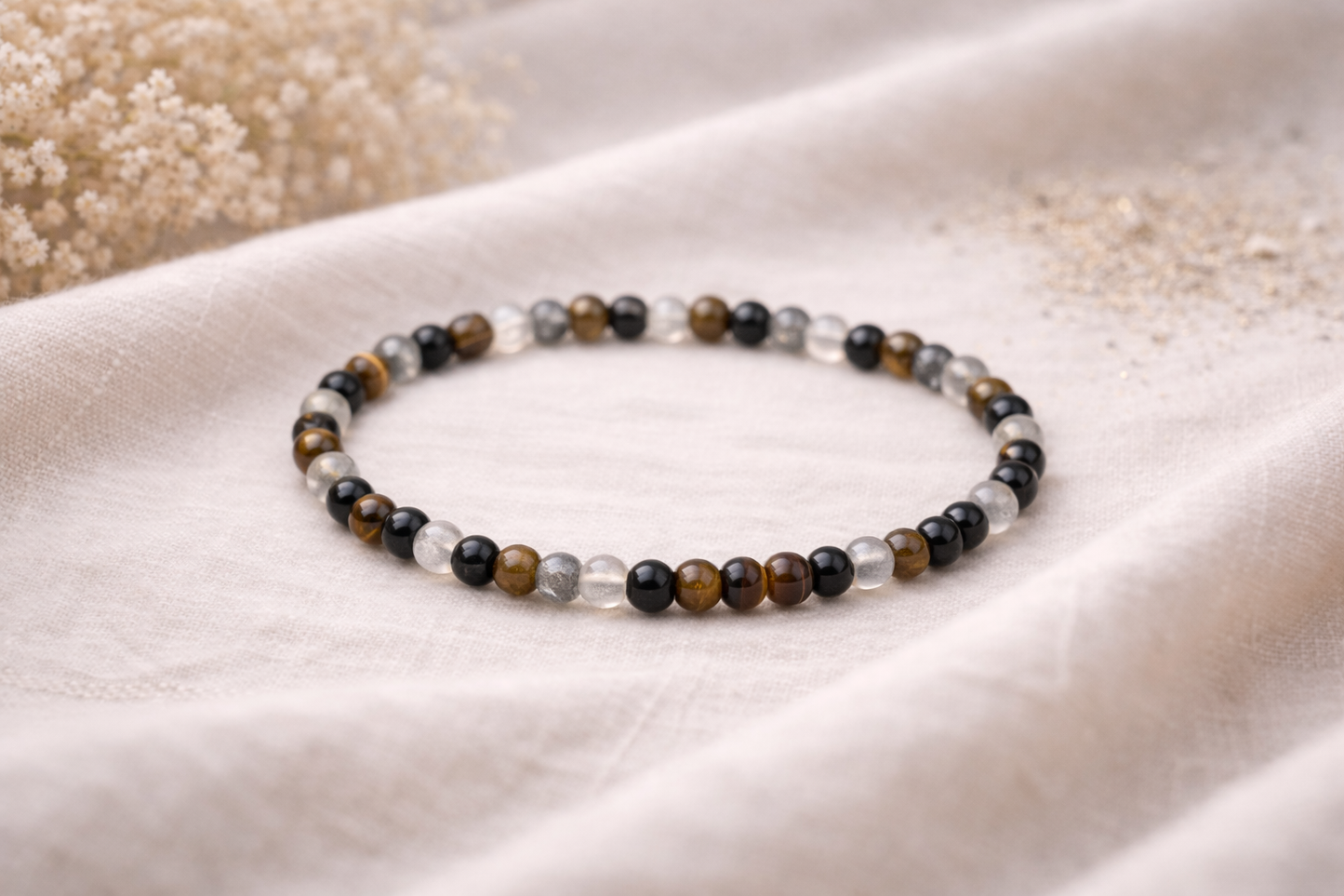 Bracelet Labradorite, Œil de Tigre & Tourmaline – Protection et Énergie